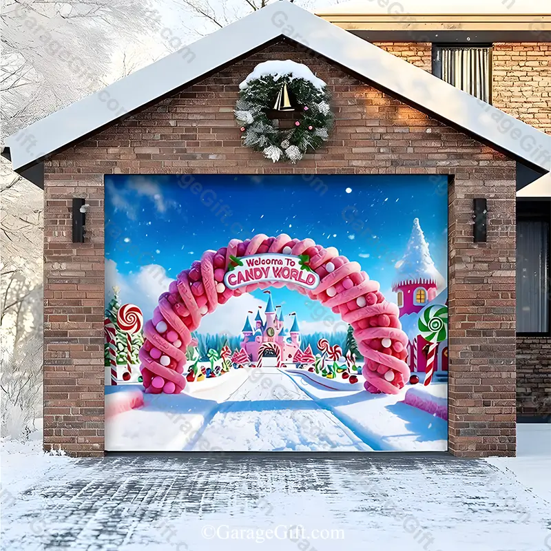 GarageGift-Candy-World-Halloween-Garage-Door-Cover-Single-Door.webp Candy World | Christmas Garage Door Cover - Image 1