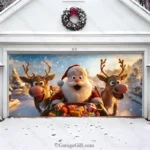 Santa & Reindeers | Christmas Garage Door Cover - Image 2