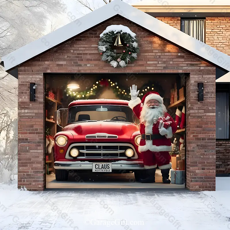 GarageGift-Santas-Garage-Christmas-garage-door-cover-Single-Door.webp Santa's Garage | Christmas Garage Door Cover - Image 1