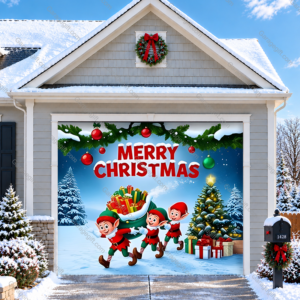Elf Village | Christmas Garage Door Cover